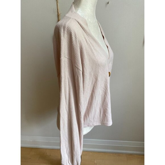 OPEN Edit BNWOT women ribbed soft beige cardigan sweater sz medium - Picture 3 of 7